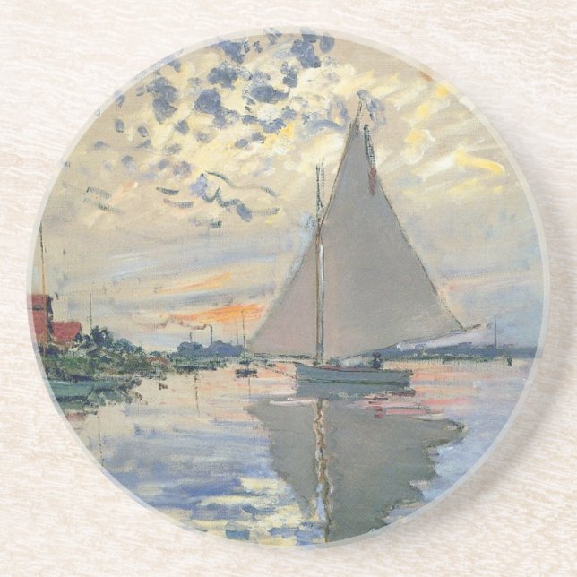 Dessous De Verre En Grès Bateau à voile de Monet Impressionnisme français C (Devant)