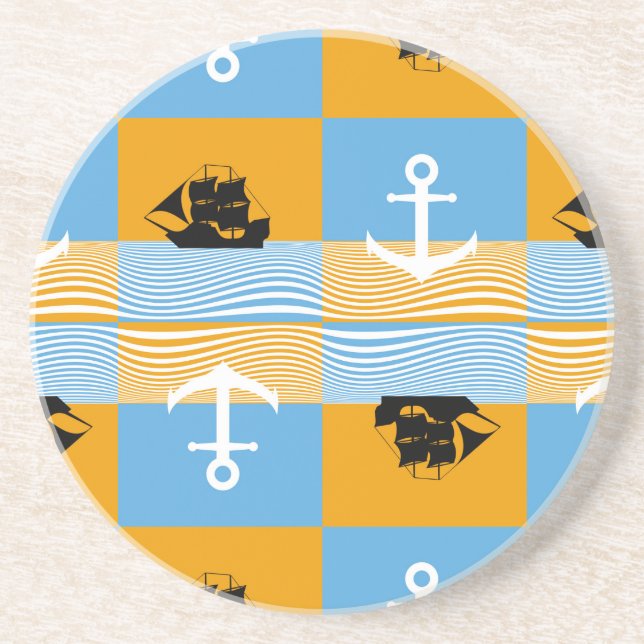 Dessous De Verre En Grès Bateau à voile et motif d'ancre (Devant)