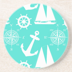 Dessous De Verre En Grès Bateau côtier bleu turquoise
