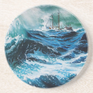 Dessous De Verre En Grès Bateau dans la mer dans la tempête