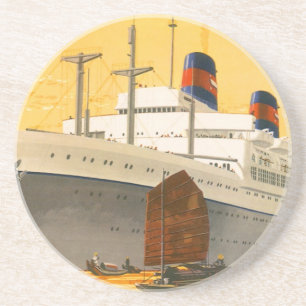 Dessous De Verre En Grès Bateau de croisière vintage vers l'Orient avec jon