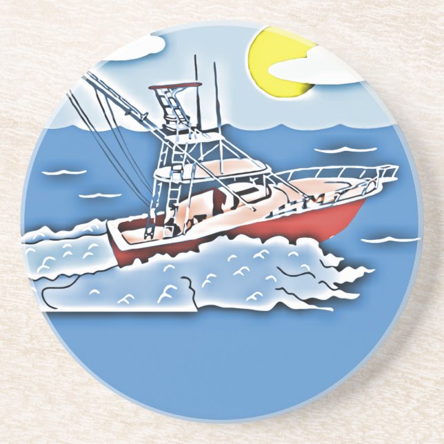 Dessous De Verre En Grès Bateau de pêche sur les hautes mers (Devant)