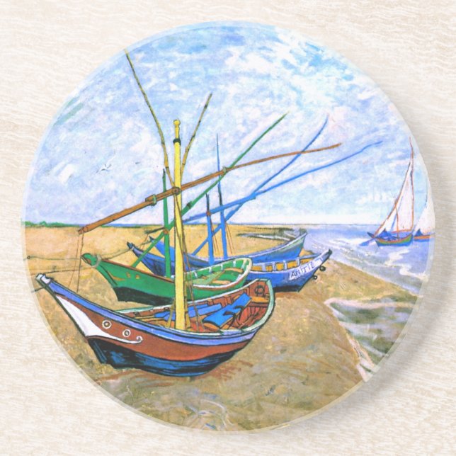 Dessous De Verre En Grès Bateaux De Pêche Plage Saintes-Maries Van Gogh Fin (Devant)