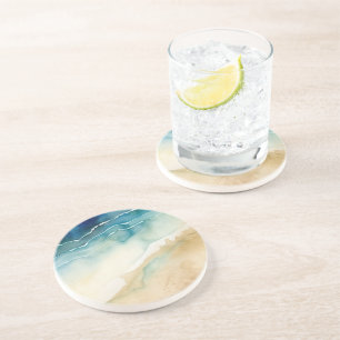 Dessous De Verre En Grès Beach Blue Ocean Sand Mariage