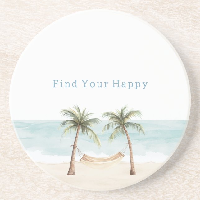 Dessous De Verre En Grès Beach Find Your Happy Palm Trees Ocean (Devant)