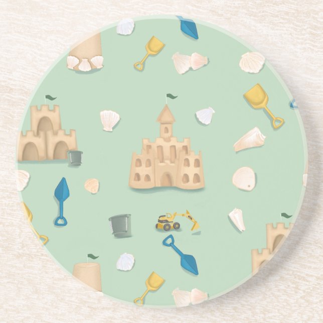 Dessous De Verre En Grès Beach House Sand Castle Seashell Coastal (Devant)