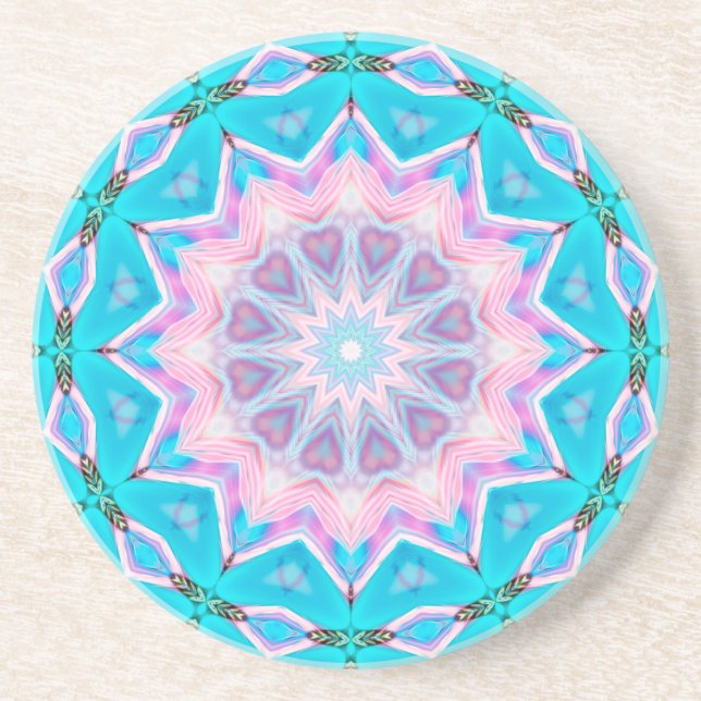 Dessous De Verre En Grès Beachy Boho Love Mandala Rose & Blue Mandala (Devant)