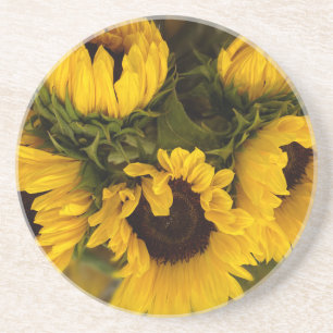 Dessous De Verre En Grès Beau Bouquet de Coussin rond de tournesols d'or