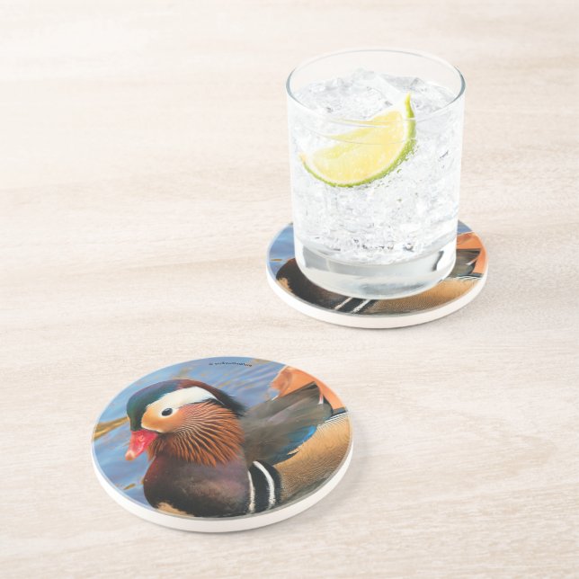 Dessous De Verre En Grès Beau canard Mandarin dans l'étang (Côté)