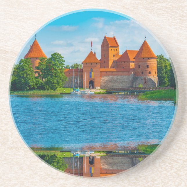 Dessous De Verre En Grès Beau château médiéval sur un lac bleu (Devant)