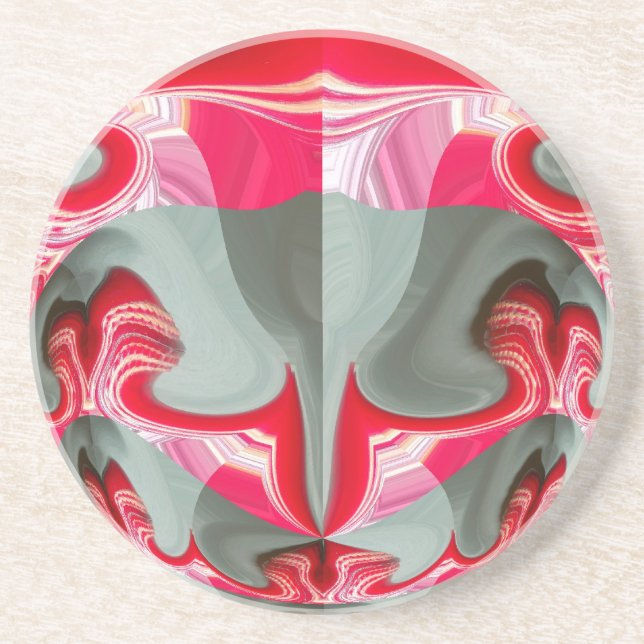 Dessous De Verre En Grès beau motif géométrique gris cendré rouge design AR (Devant)