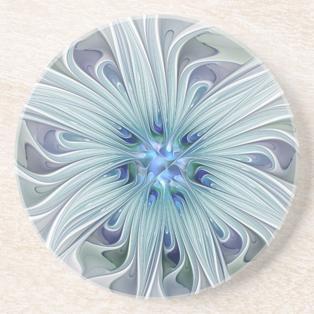 Dessous De Verre En Grès Beauté florale Abstrait Moderne Fleur pastel bleu (Devant)