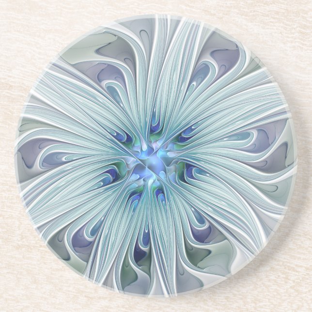 Dessous De Verre En Grès Beauté florale Abstrait Moderne Fleur pastel bleu (Devant)