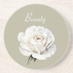 Dessous De Verre En Grès Beauté Rose Blanche Verte Fleur