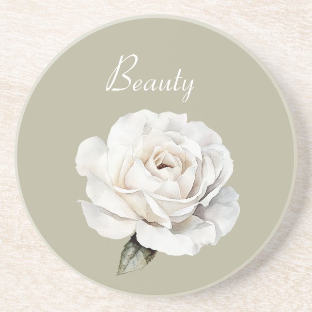 Dessous De Verre En Grès Beauté Rose Blanche Verte Fleur (Devant)