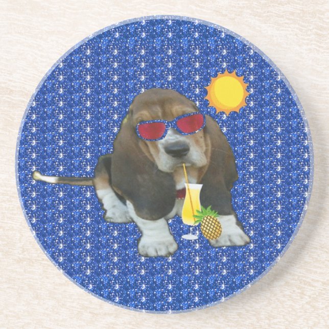 Dessous De Verre En Grès Bébé Basset Hound Coaster Temps d'Été (Devant)