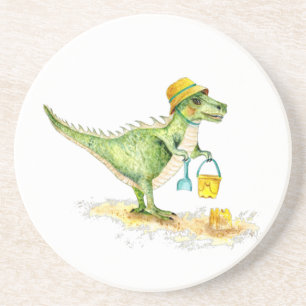 Dessous De Verre En Grès Bébé Dinosaure T-Rex sur la plage