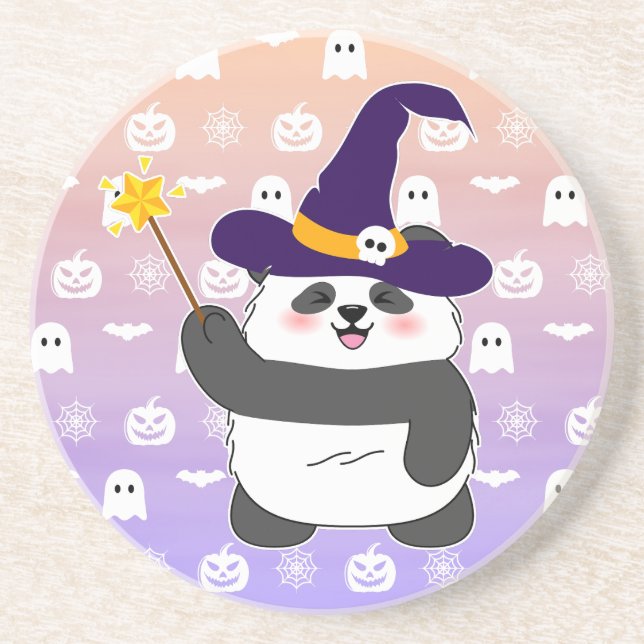 Dessous De Verre En Grès Bébé mignon de Halloween Panda sorcière magique (Devant)