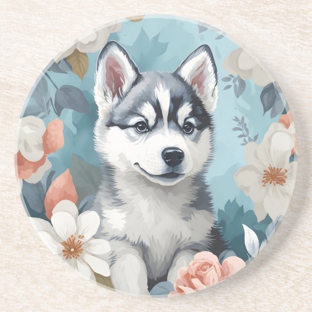 Dessous De Verre En Grès Bébés mignons animaux | Husky Puppy (Devant)