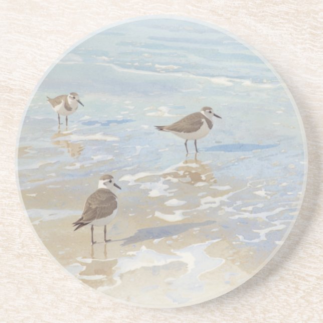 Dessous De Verre En Grès Bécasseaux de l'art côtier sur la plage  (Devant)