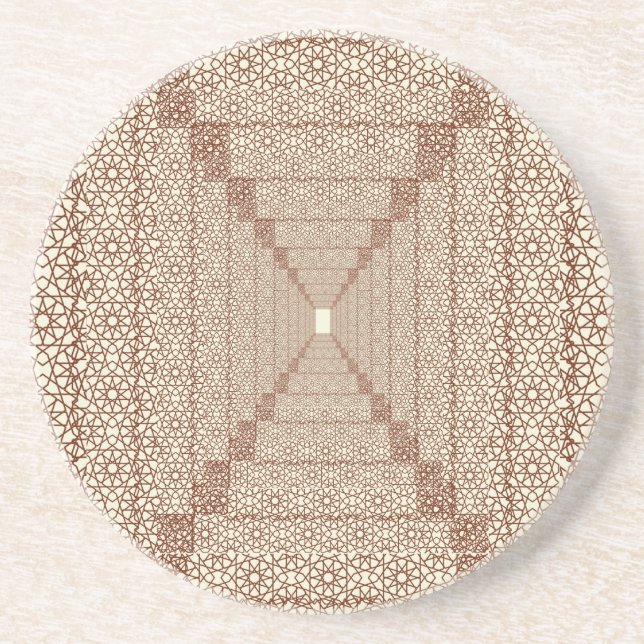 Dessous De Verre En Grès Beige Brown Russe islamique géométrique Frontière  (Devant)