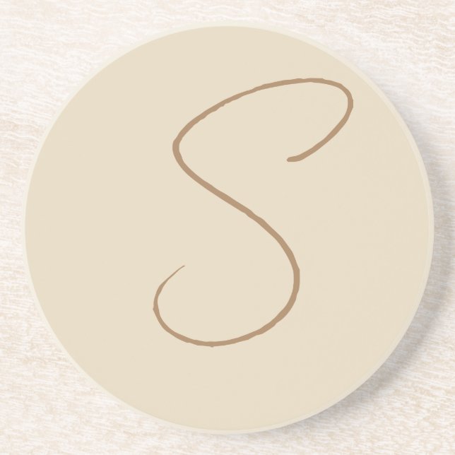 Dessous De Verre En Grès Beige Classical Handwritten Initial Monogram (Devant)
