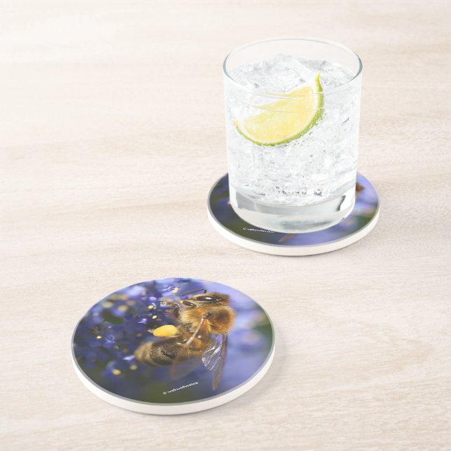 Dessous De Verre En Grès Belle abeille de miel sur la Californie Lilac (Côté)