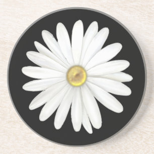 Dessous De Verre En Grès Belle fleur de marguerite sur fond noir