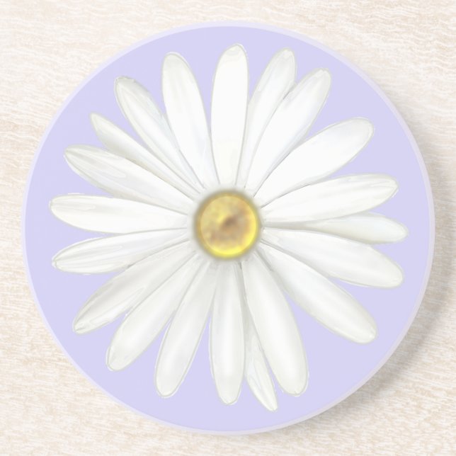 Dessous De Verre En Grès Belle fleur de marguerite sur fond pervenche clair (Devant)