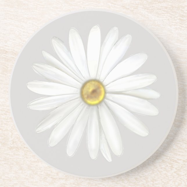 Dessous De Verre En Grès Belle fleur de marguerite sur gris argent clair (Devant)