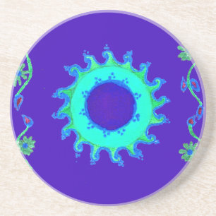 Dessous De Verre En Grès Belle peinture artistique florale iridescente bleu
