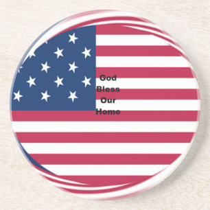 Dessous De Verre En Grès Belle USA Drapeau Dieu bénisse notre maison