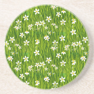 Dessous De Verre En Grès Belles fleurs blanches sur feuilles vertes