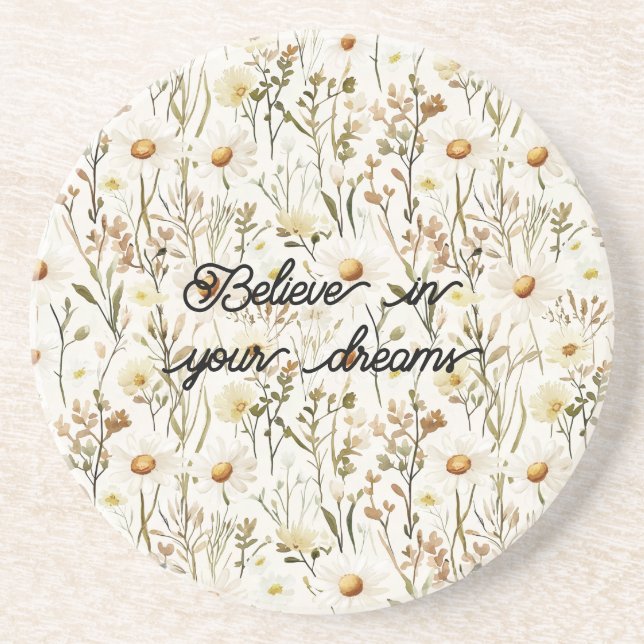 Dessous De Verre En Grès Belles Fleurs de Marguerites Blanches pour l'Anniv (Devant)