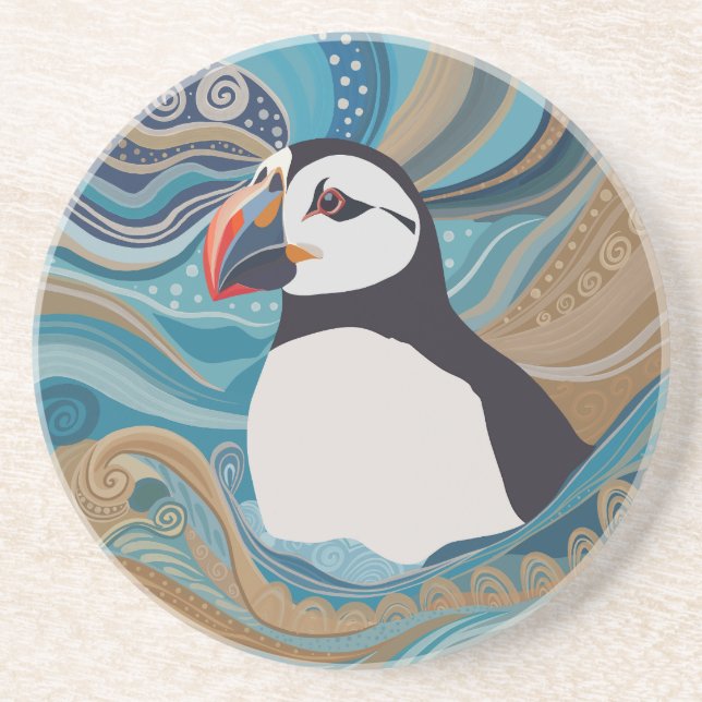 Dessous De Verre En Grès Belles vagues océaniques de Puffin Atlantique (Devant)