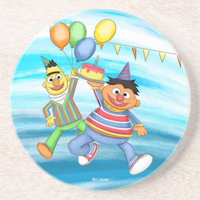 Dessous De Verre En Grès Bert et Ernie Balloons d'anniversaire (Devant)