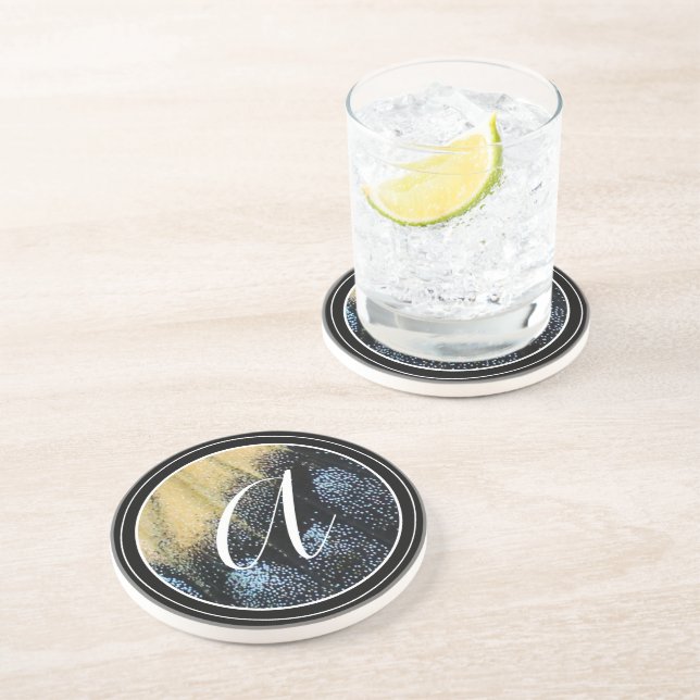 Dessous De Verre En Grès Beurre simple aile jaune et bleu (Côté)