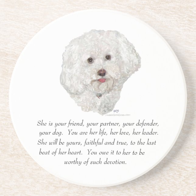 Dessous De Verre En Grès Bichon Frise Souvenir FEMELLE (Devant)