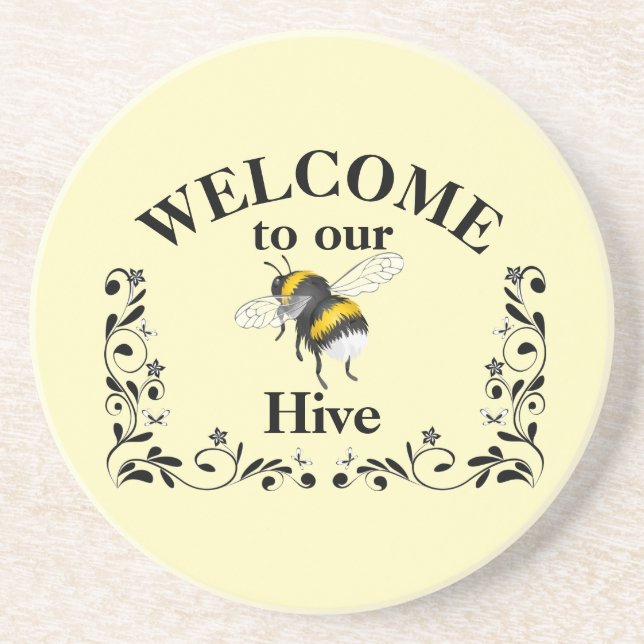 Dessous De Verre En Grès Bienvenue dans notre ruche d'abeilles (Devant)