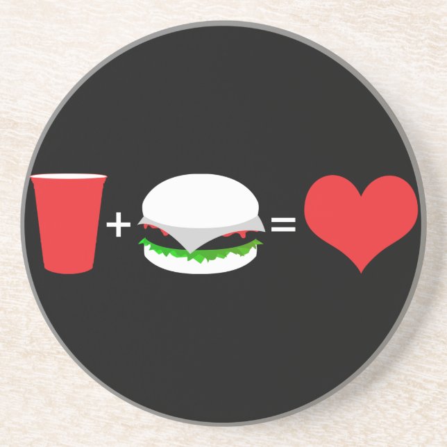 Dessous De Verre En Grès bière + hamburger = amour (Devant)