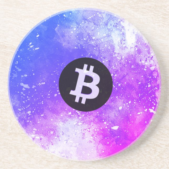 Dessous De Verre En Grès Bitcoin Aquarelle (Style 2 - Miami) (Devant)