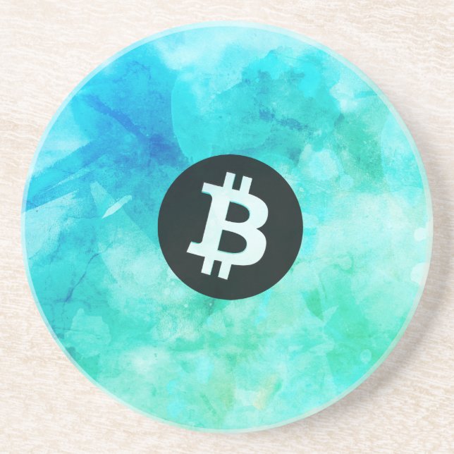 Dessous De Verre En Grès Bitcoin Aquarelle (Style 3 - Vie de plage) (Devant)
