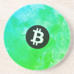Dessous De Verre En Grès Bitcoin Aquarelle (Style $ - Green Day)