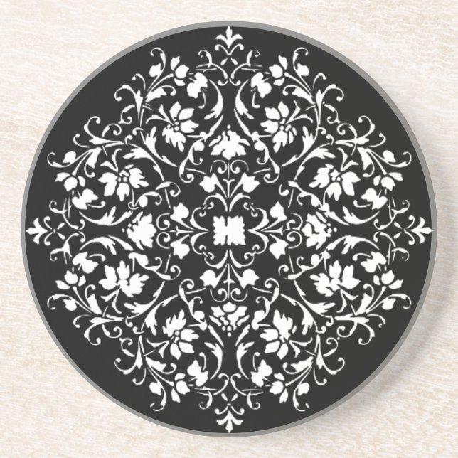 Dessous De Verre En Grès Black and White Filigree damask (Devant)
