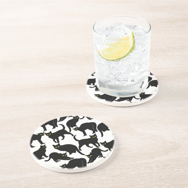 Dessous De Verre En Grès Black Cats on White (Côté)