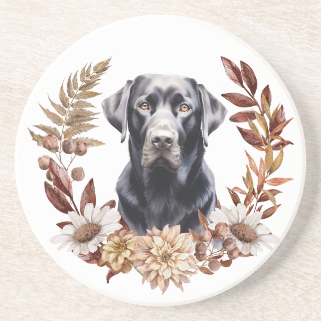 Dessous De Verre En Grès Black Labrador Retriever Automne Wire (Devant)