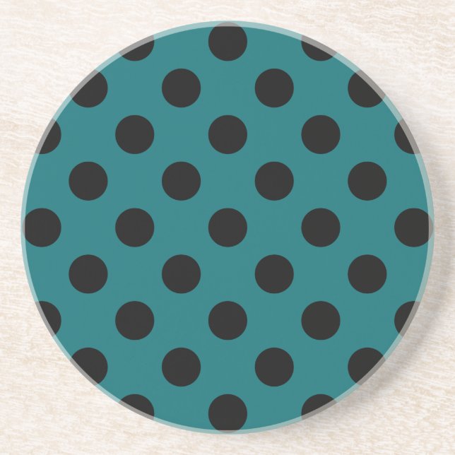 Dessous De Verre En Grès Black polka dots on teal (Devant)
