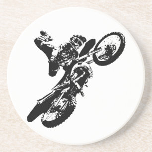Dessous De Verre En Grès Black White Pop Art Motocross Motorcyle Sport