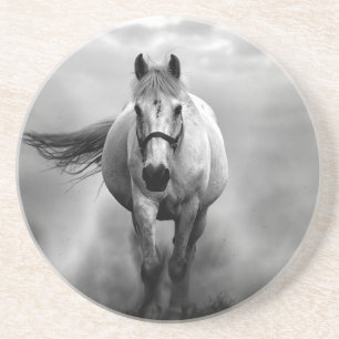Dessous De Verre En Grès Black White Runse Horse Freedom