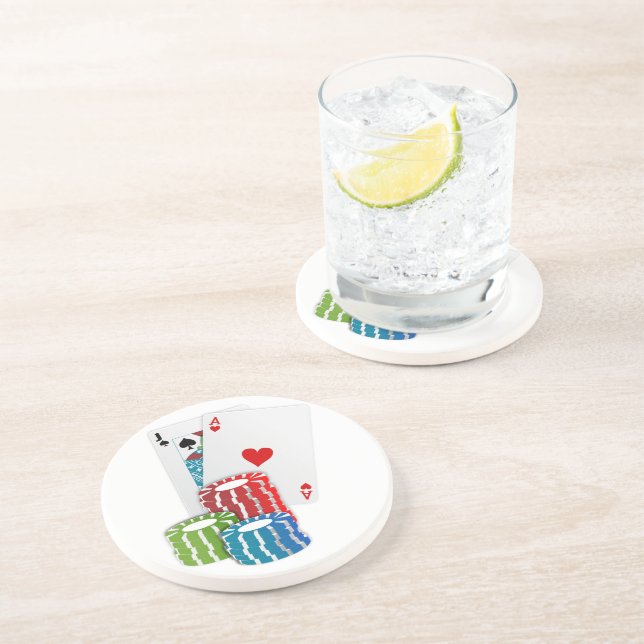 Dessous De Verre En Grès Blackjack avec jetons de poker (Côté)